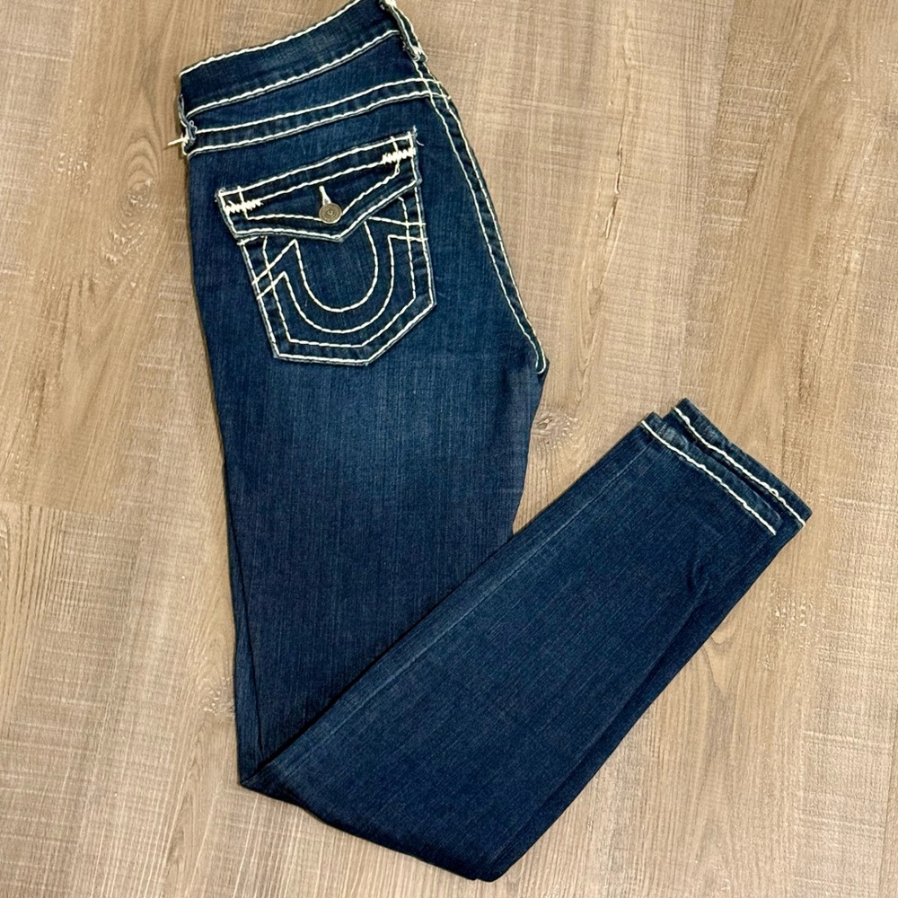 True Religion Blue Skinny Jeans with Signature Stitching - Jennie Big T Curvy